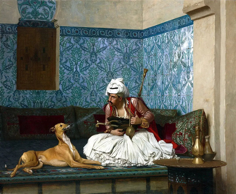 Arnaut bläst Rauch auf die Nase seines Hundes - Jean-Léon Gérôme