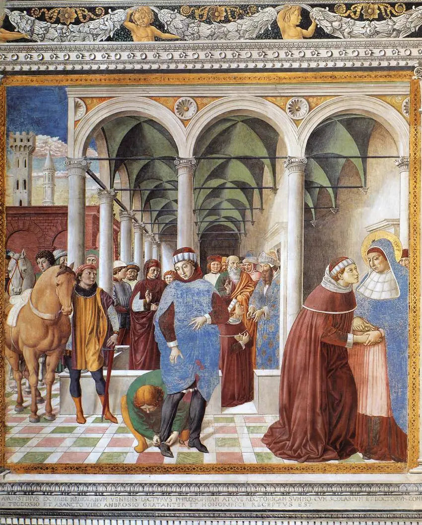 Arrivée de saint Augustin à Milan (scène 8, mur nord) - Benozzo Gozzoli image 1 copie de tableau peinte à la main