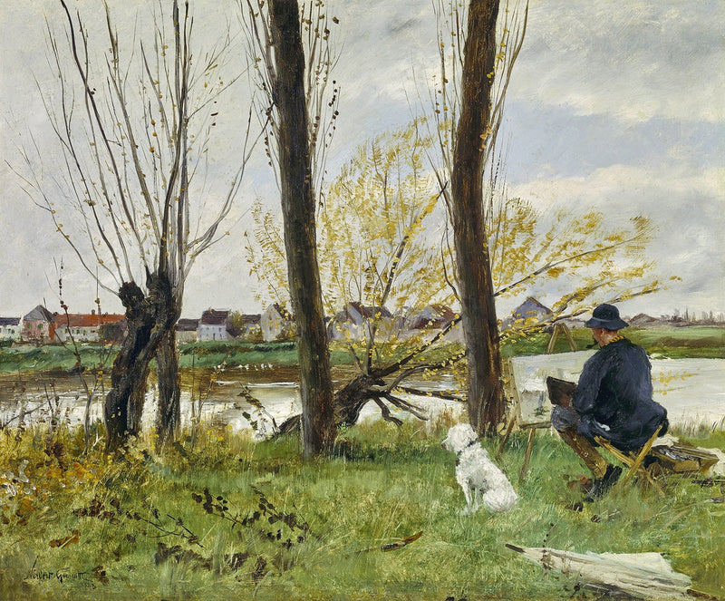 Künstler, der am Ufer der Oise zeichnet - Norbert Gœneutte