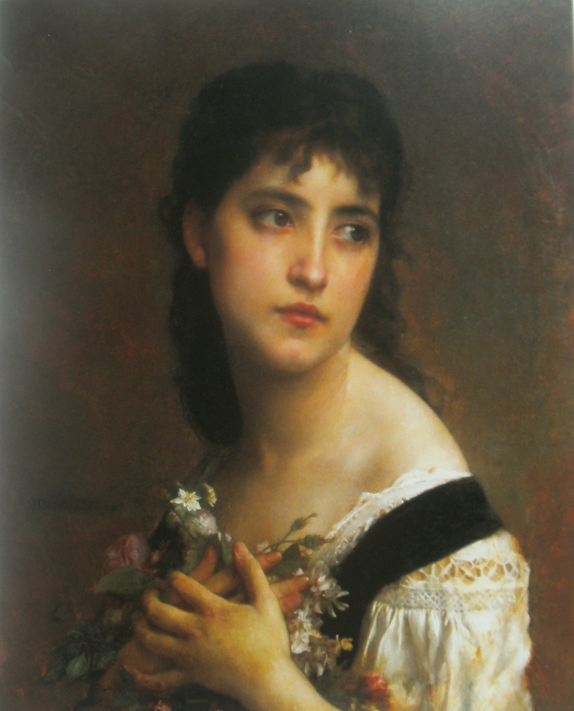 Augustine, jeune fille tenant des fleurs sur sa poitrine de William-Adolphe Bouguereau