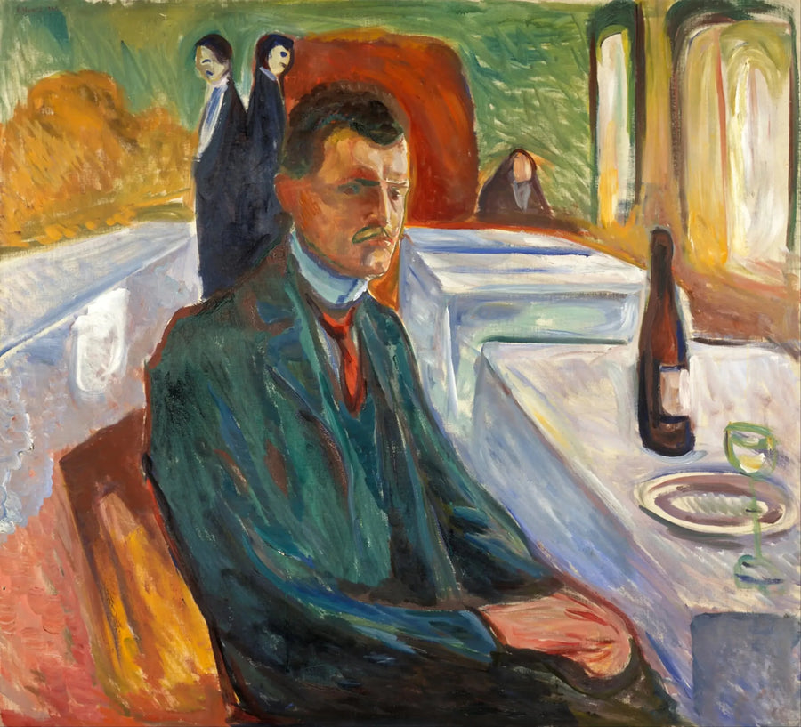 Selbstporträt mit Weinflasche - Edvard Munch