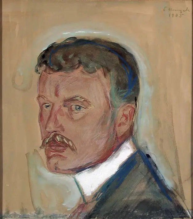 Selbstporträt mit Schnurrbart und gestärktem Kragen - Edvard Munch
