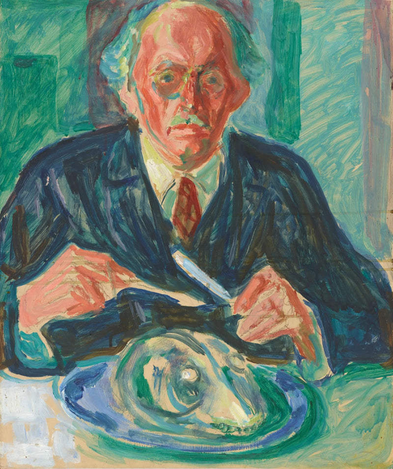 Selbstporträt mit Hundekopf auf einem Teller - Edvard Munch