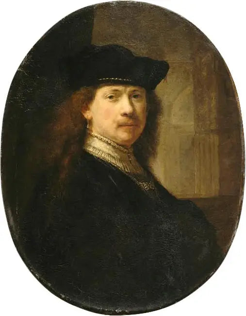 Autoportrait à la toque sur fond d'architecture - Rembrandt image 1 reproduction de peinture à l’huile
