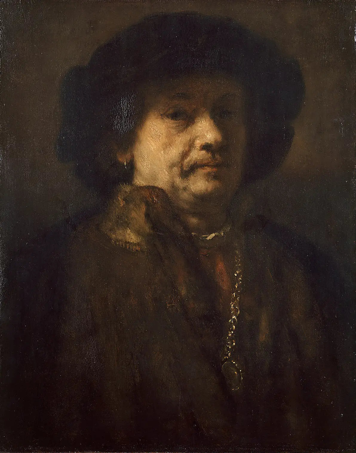 Autoportrait au béret noir et à la chaîne d'or - Rembrandt image 1 copie de tableau peinte à la main