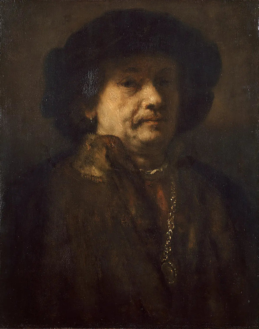 Selbstporträt mit schwarzem Barett und goldener Kette - Rembrandt