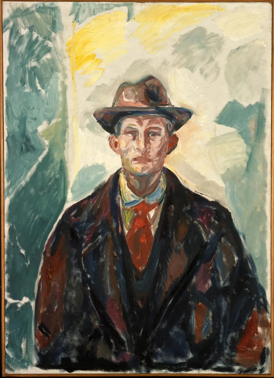 Selbstporträt mit Hut und roter Krawatte - Edvard Munch