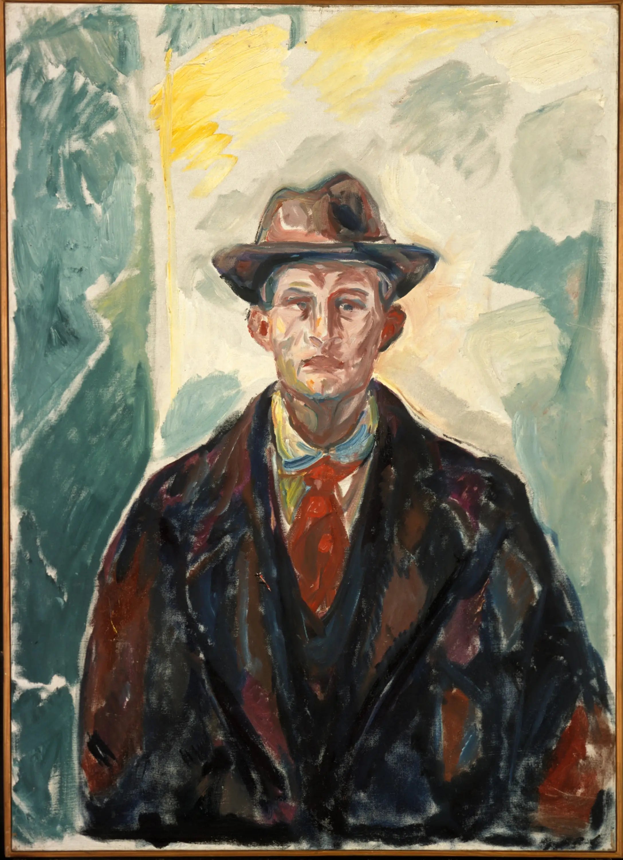 Reproduction du tableau « Autoportrait au chapeau et à la cravate rouge - Edvard Munch » par Alpha Reproduction en peinture à l’huile
