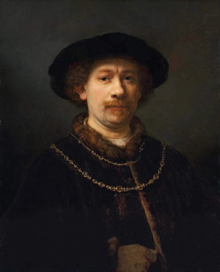 Selbstporträt mit Hut und zwei Ketten - Rembrandt