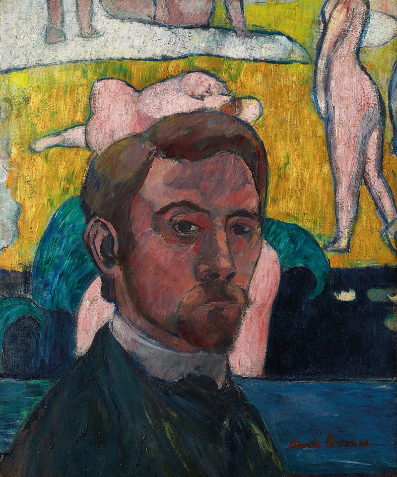 Selbstporträt mit dem Gemälde „Badende mit roter Kuh“ - Émile Bernard