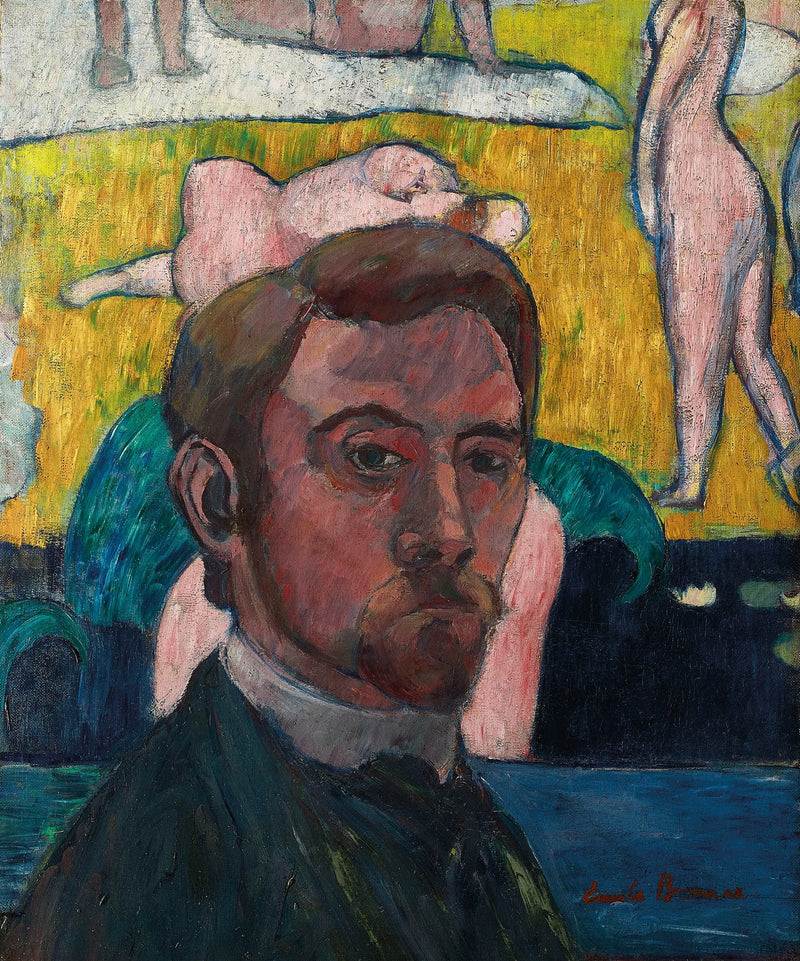 Selbstporträt mit dem Gemälde „Badende mit roter Kuh“ - Émile Bernard