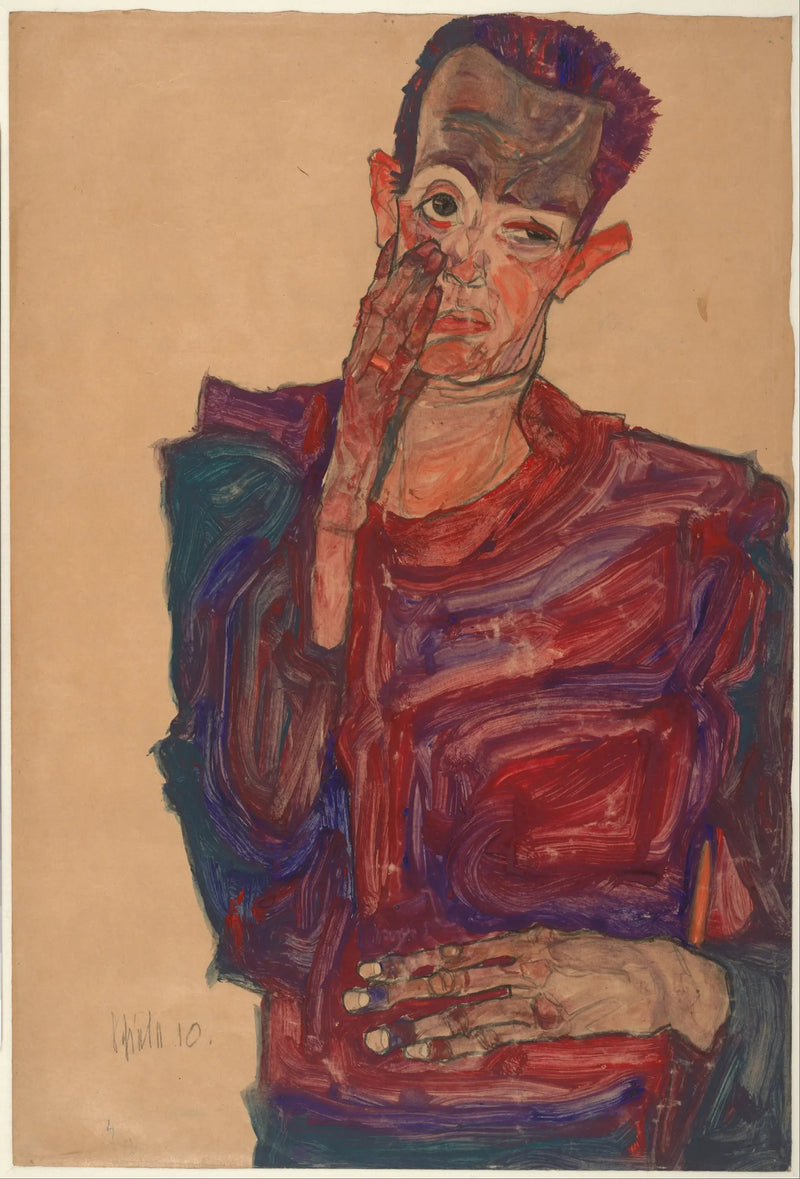 Selbstporträt mit gesenktem Augenlid - Egon Schiele