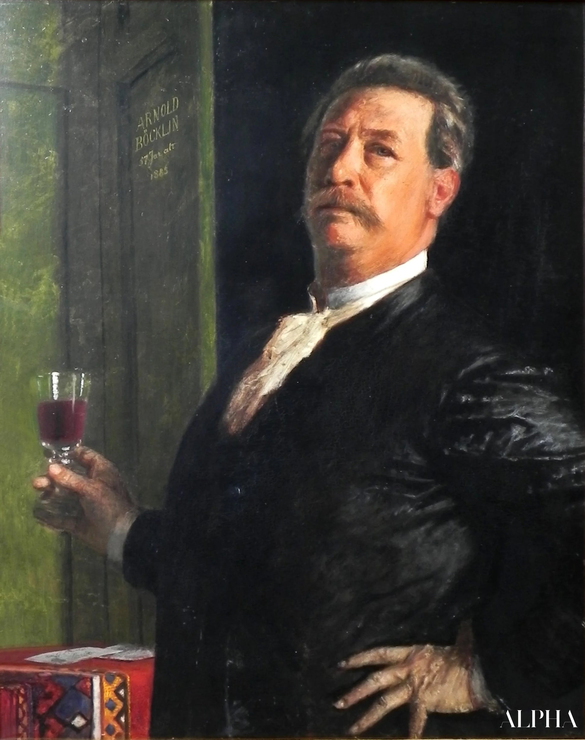 Autoportrait avec le verre à vin - Arnold Böcklin - Reproductions de tableaux et peintures haut de gamme