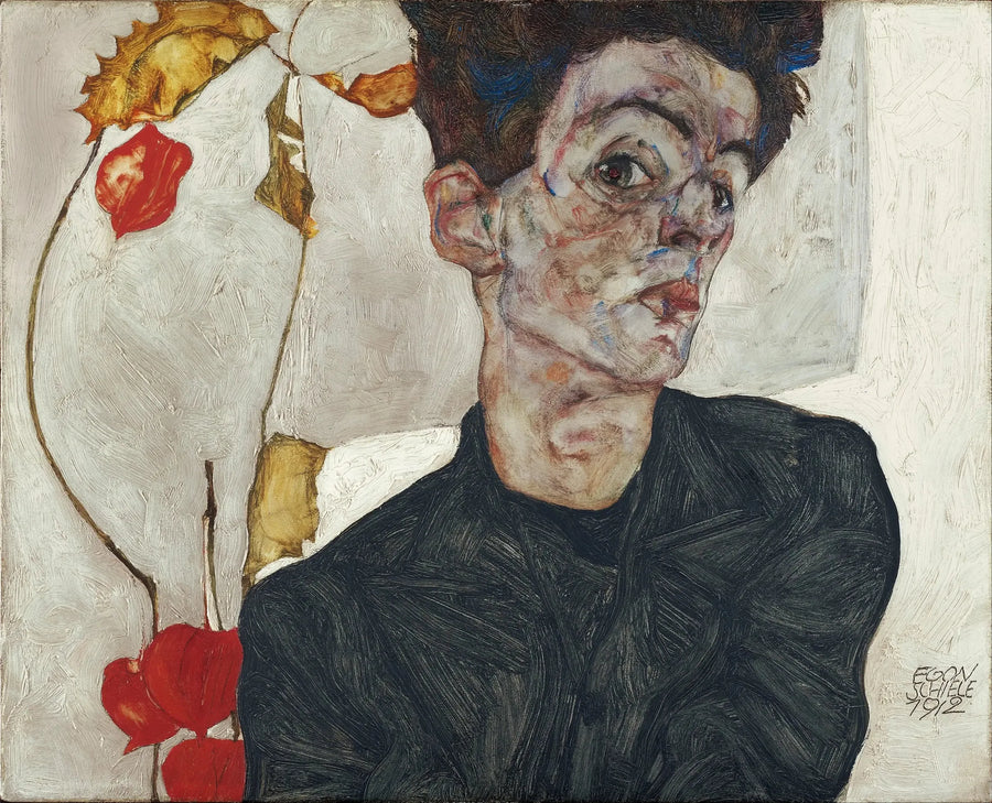 Selbstporträt mit Physalis - Egon Schiele