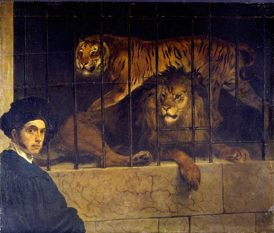 Selbstporträt mit einem Tiger und einem Löwen - Francesco Hayez
