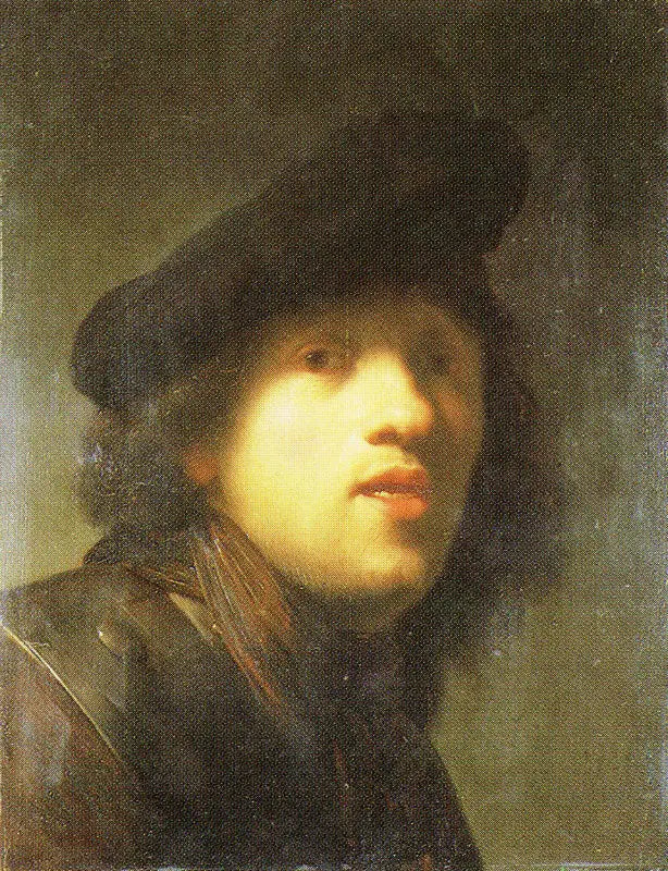 Selbstporträt mit einer Erdbeere und einem Barett - Rembrandt