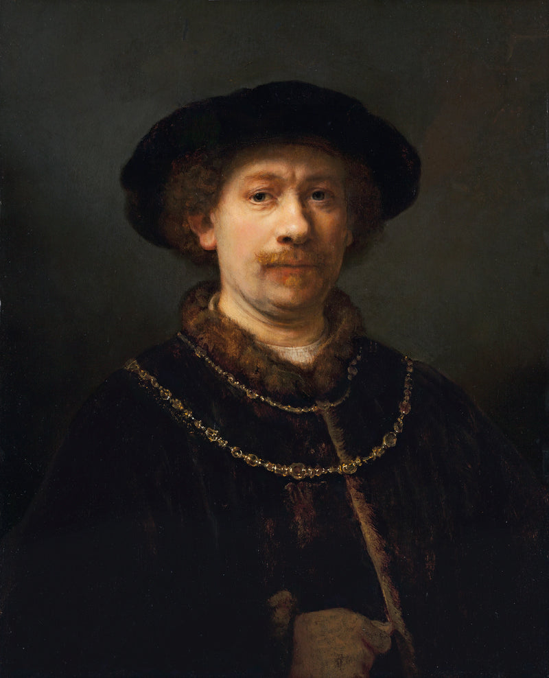 Selbstporträt mit Hut und zwei Ketten - Rembrandt