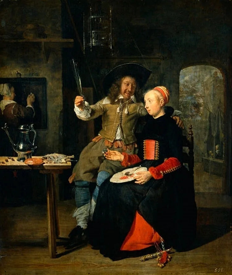 Autoportrait de l'artiste avec sa femme Isabelle de Wolff dans l'auberge - Gabriel Metsu image 1 copie de tableau peinte à la main