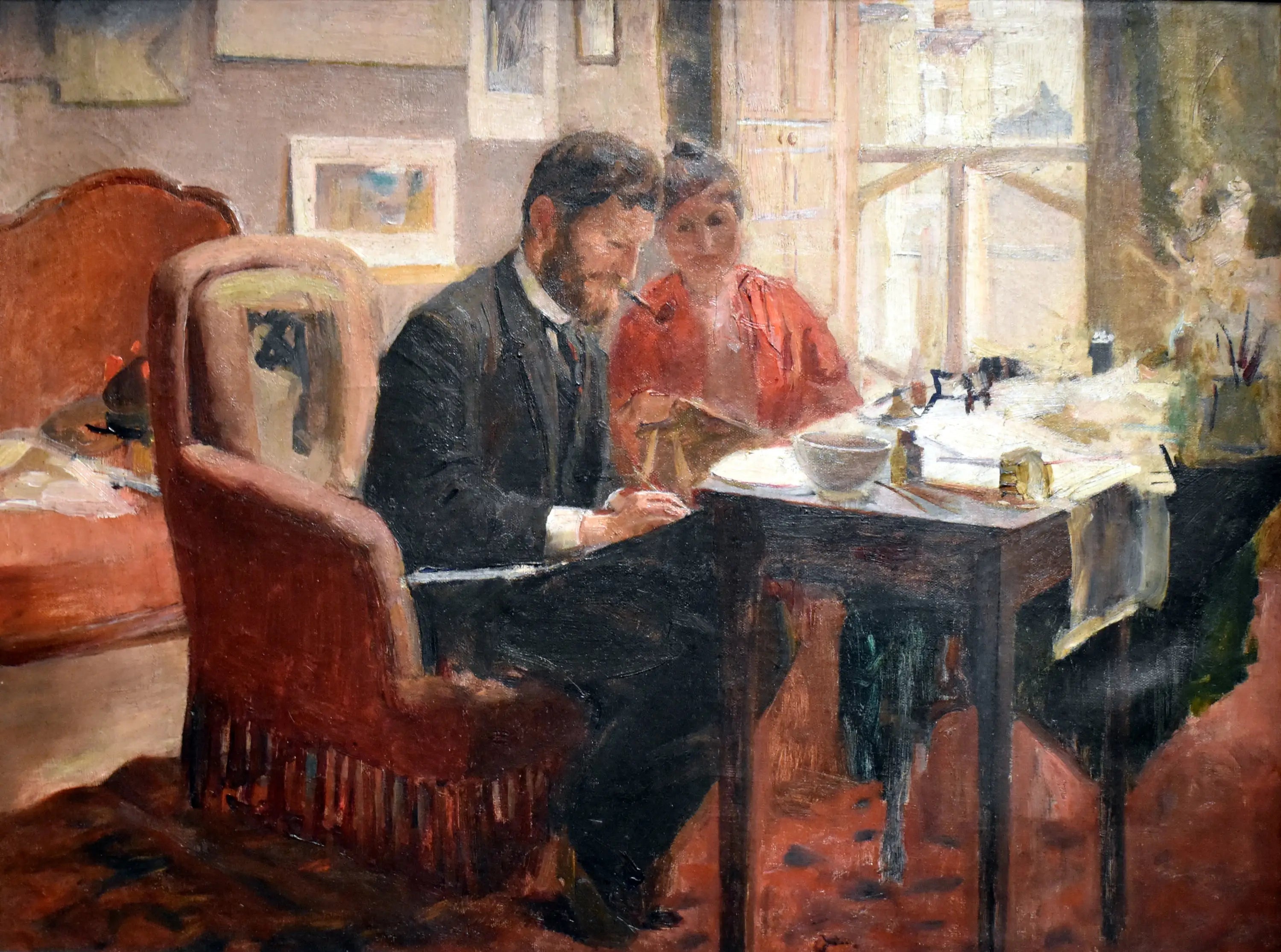 Autoportrait de Mucha dans son appartement à Paris - Alphonse Mucha image 1 reproduction de peinture à l’huile