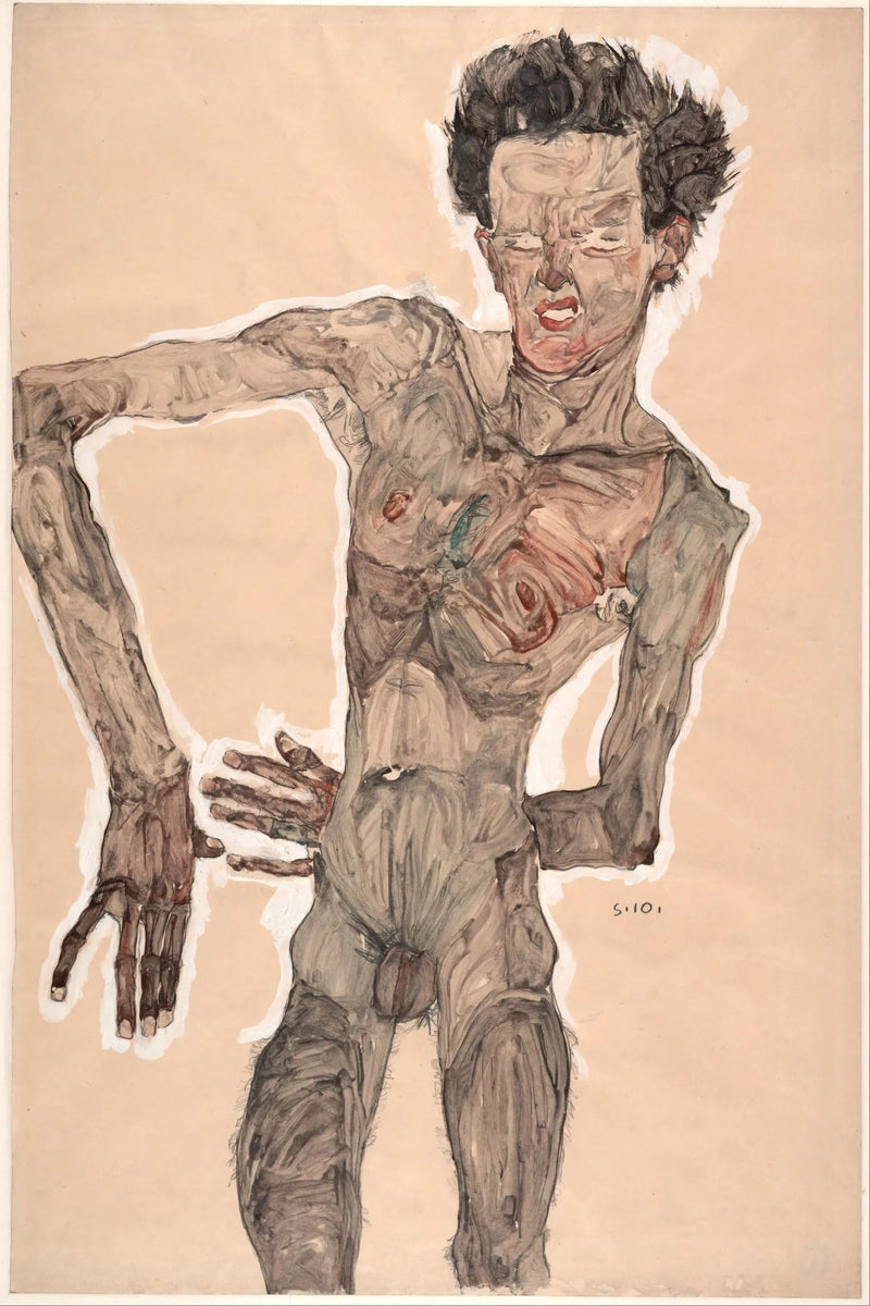 Akt-Selbstporträt mit Grimasse - Egon Schiele