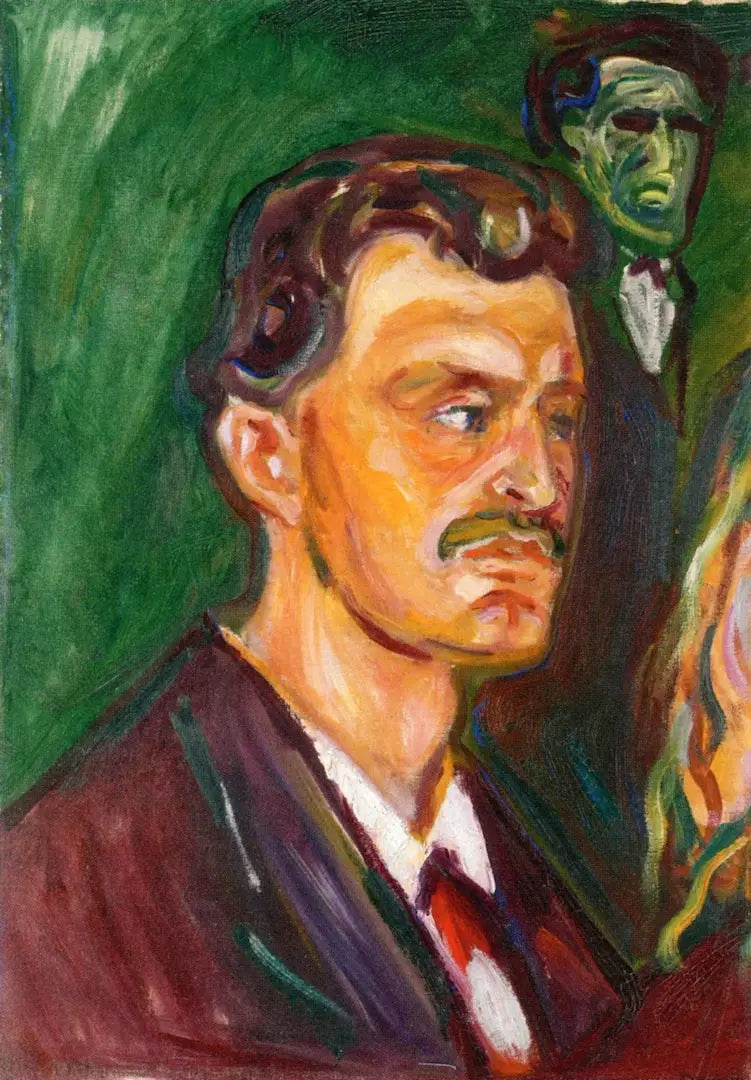 Selbstporträt auf grünem Hintergrund - Edvard Munch