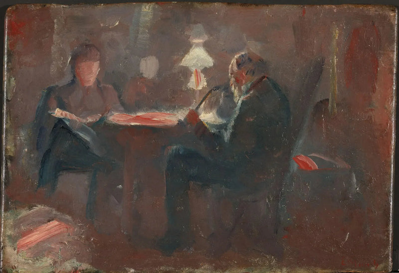 Um die Petroleumlampe - Edvard Munch