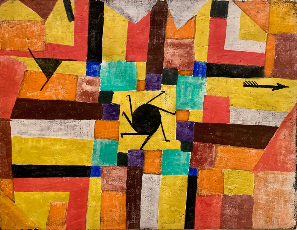 Avec le soleil noir tournant et la flèche - Paul Klee image 1 reproduction de peinture à l’huile