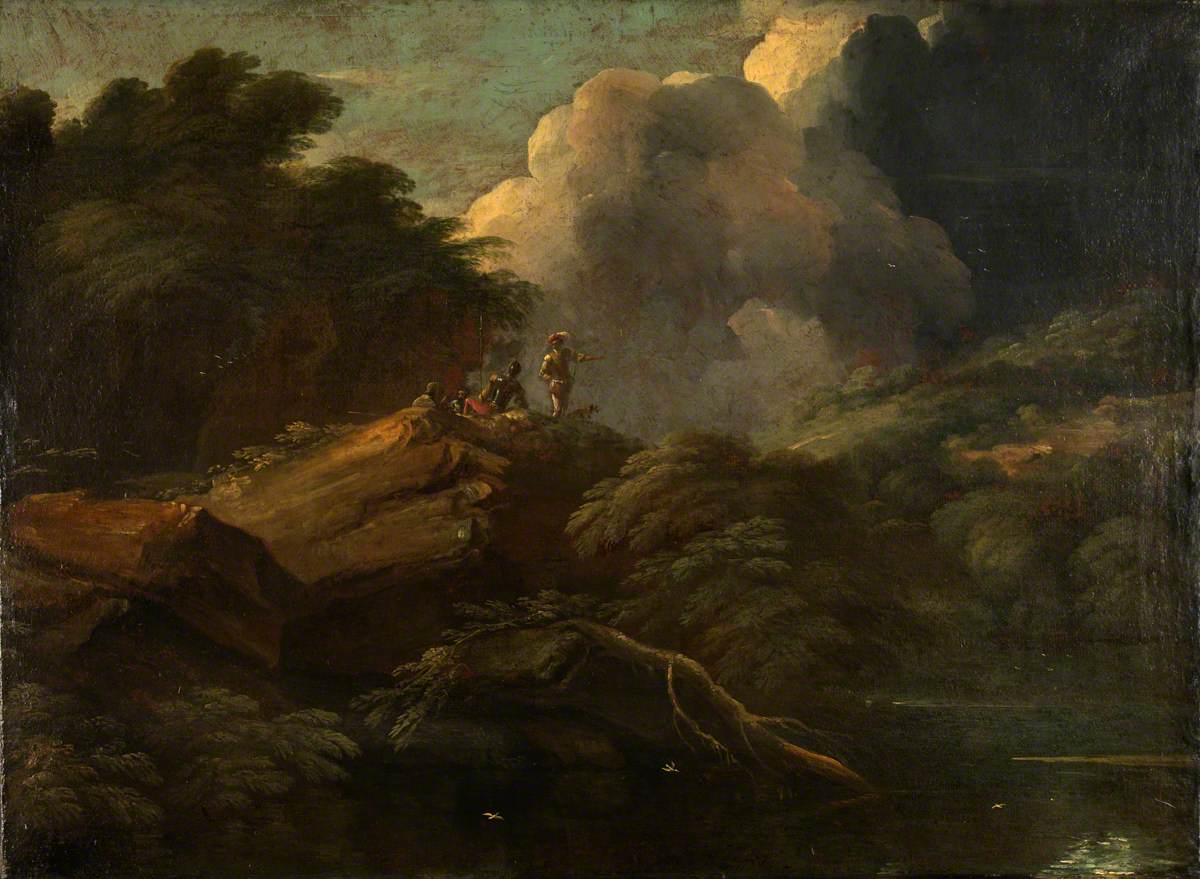 Banditti sur la rive d'une rivière - Salvator Rosa image 1 reproduction réalisée par Alpha Reproduction