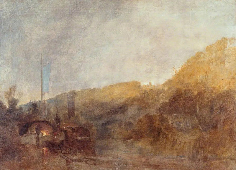 Barge auf dem Fluss, Sonnenuntergang - J. M. W. Turner