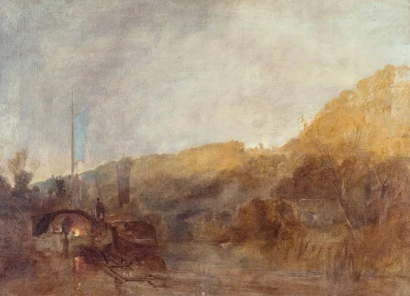 Barge auf dem Fluss, Sonnenuntergang - J. M. W. Turner