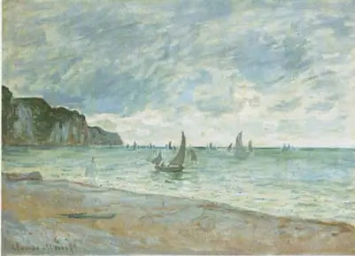 Fischerboote vor dem Strand und den Klippen von Pourville - Claude Monet