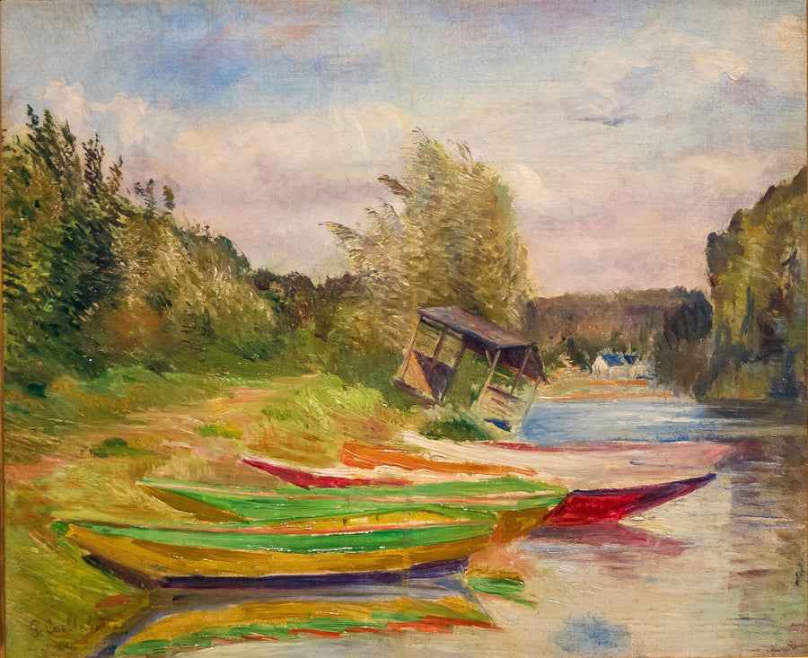 Boote und Hütte, Ufer der Seine - Gustave Caillebotte