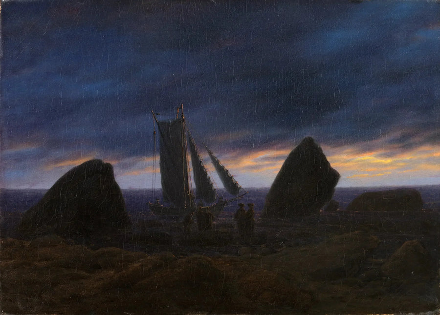 Fischerboot zwischen zwei Felsen am Strand der Ostsee - Caspar David Friedrich