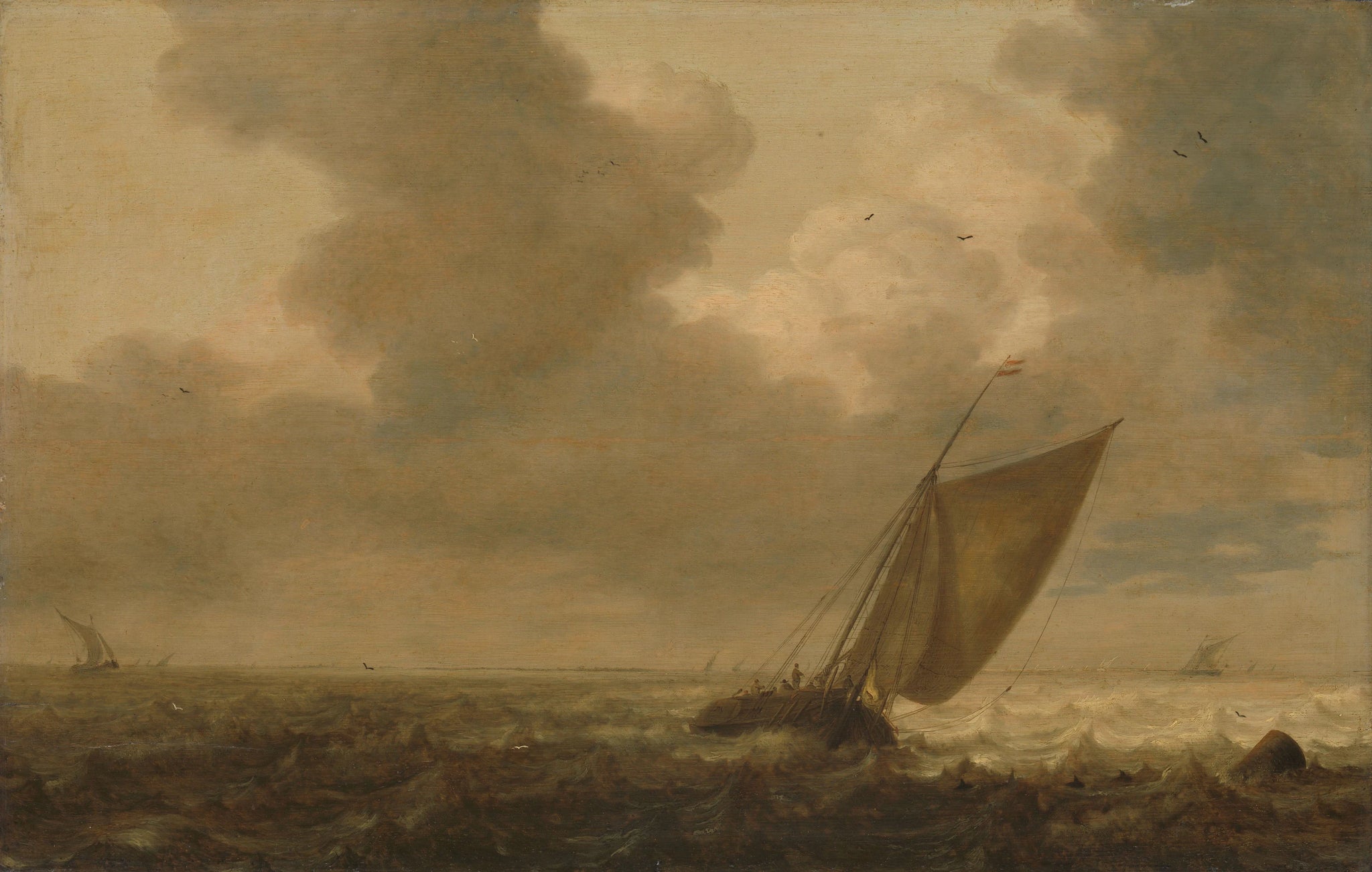Bateau de pêche naviguant devant le vent - Pieter Mulier le Vieux