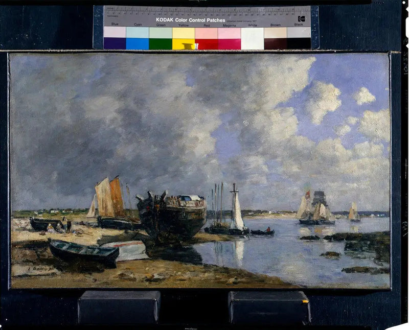 Boote im Hafen und an der Brücke - Eugène Boudin