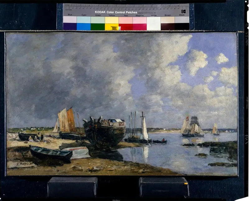 Boote im Hafen und an der Brücke - Eugène Boudin