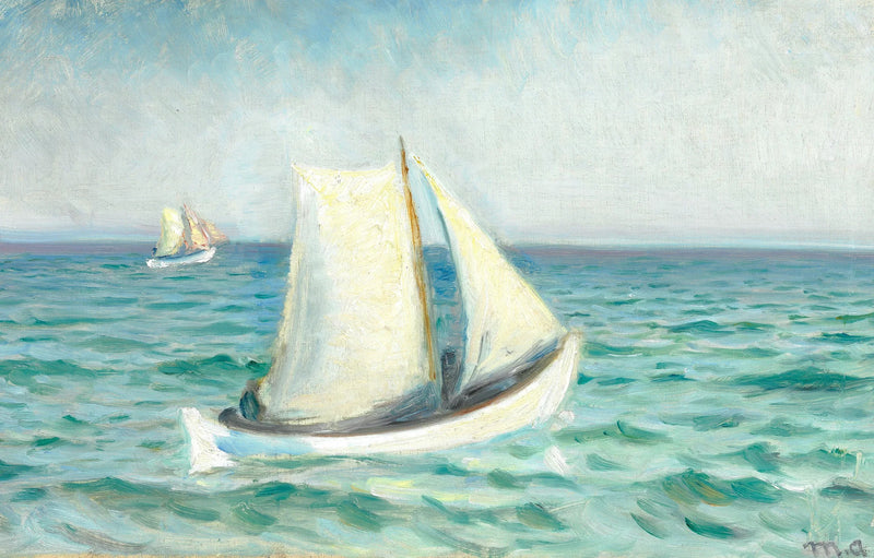 Weiße Boote auf See unter der Sonne. Skagen. - Michael Peter Ancher