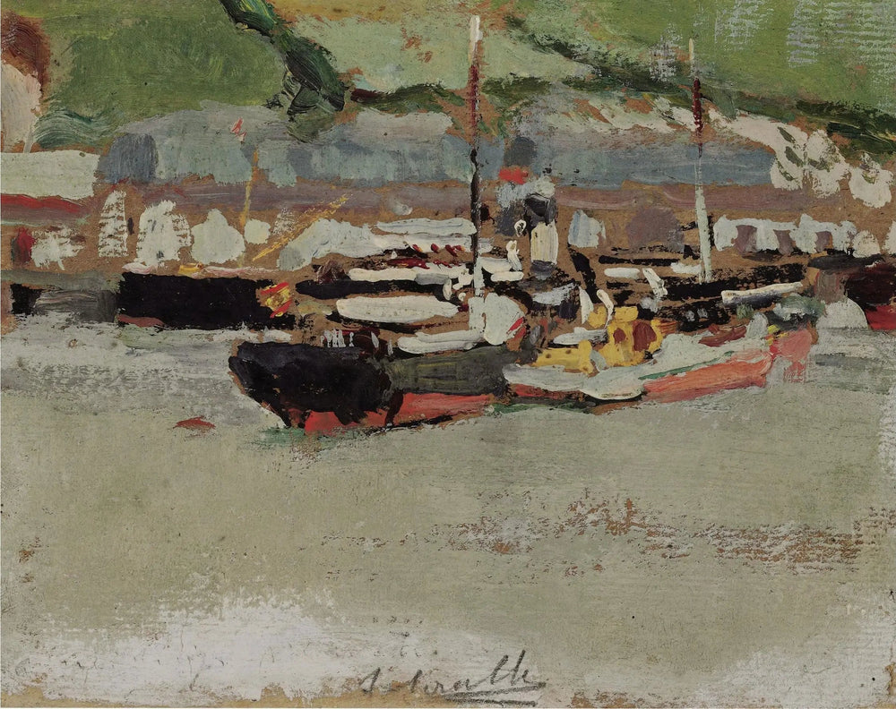 Bateaux dans un port - Joaquín Sorolla image 1 copie de tableau peinte à la main