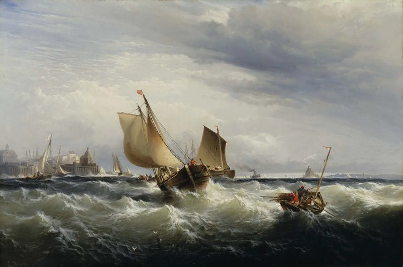 Fischerboote, die sich dem Wind nähern - Edward Moran