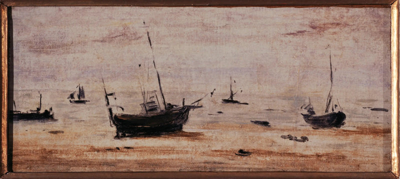Auf Grund gelaufene Boote bei Niedrigwasser - Eugène Boudin