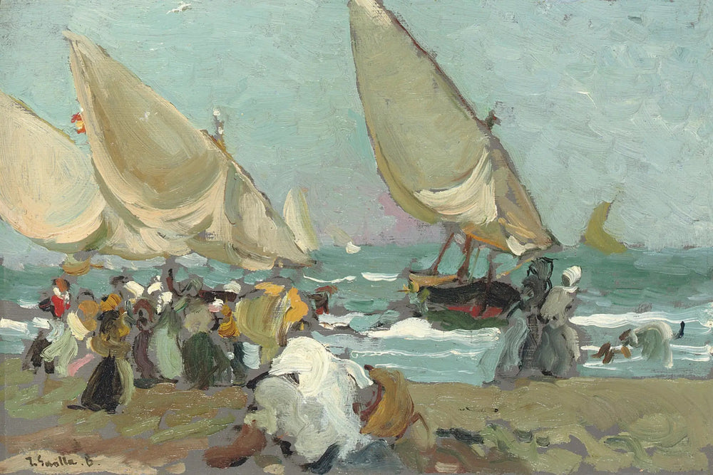 Bateaux sur la plage de Valence - Joaquín Sorolla image 1 tableau peint à l’huile sur toile