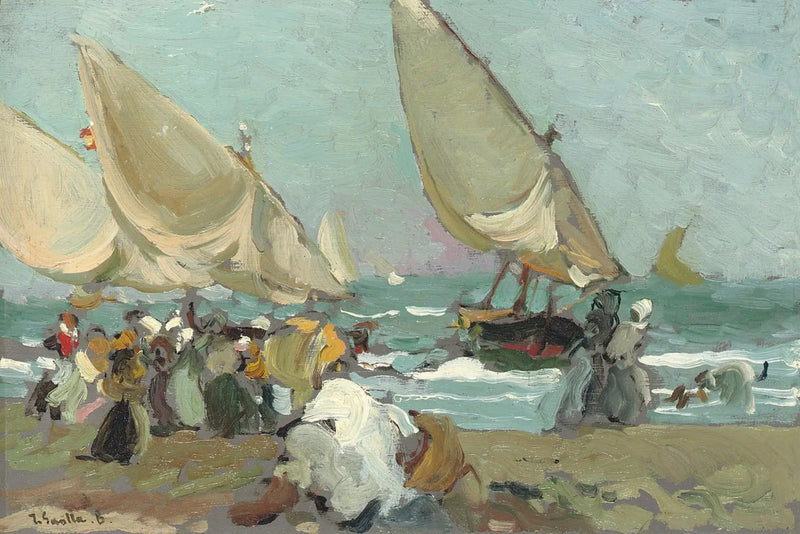 Boote am Strand von Valencia - Joaquín Sorolla