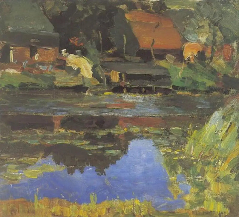 Gebäude am Wasser mit einem Waschhaus - Piet Mondrian