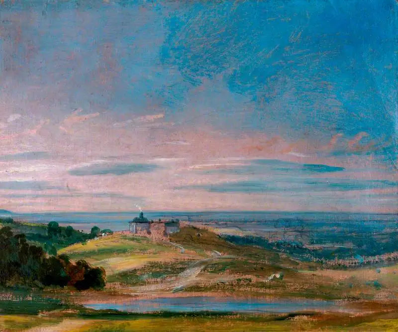 Gebäude auf einem schrägen Grundstück in der Nähe von Hampstead - John Constable
