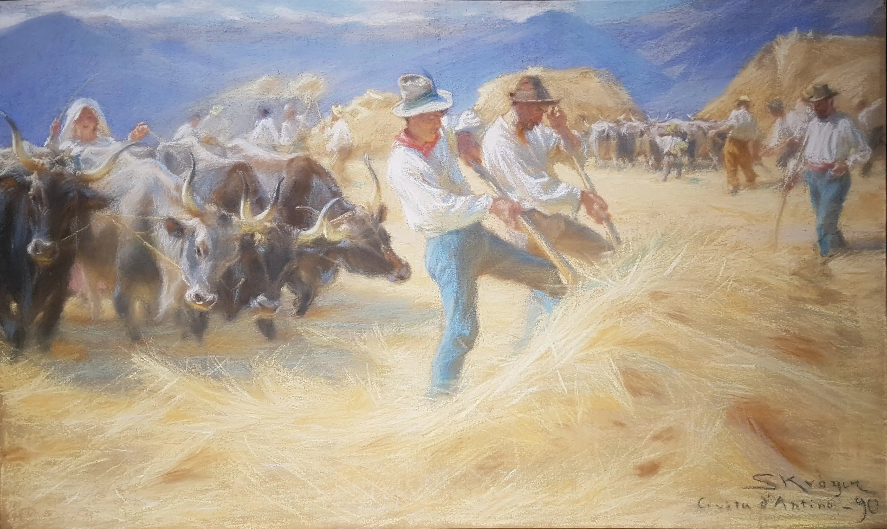 Battage à Civita d'Antino. Pastel - Peder Severin Krøyer image 1 tableau peint à l’huile sur toile
