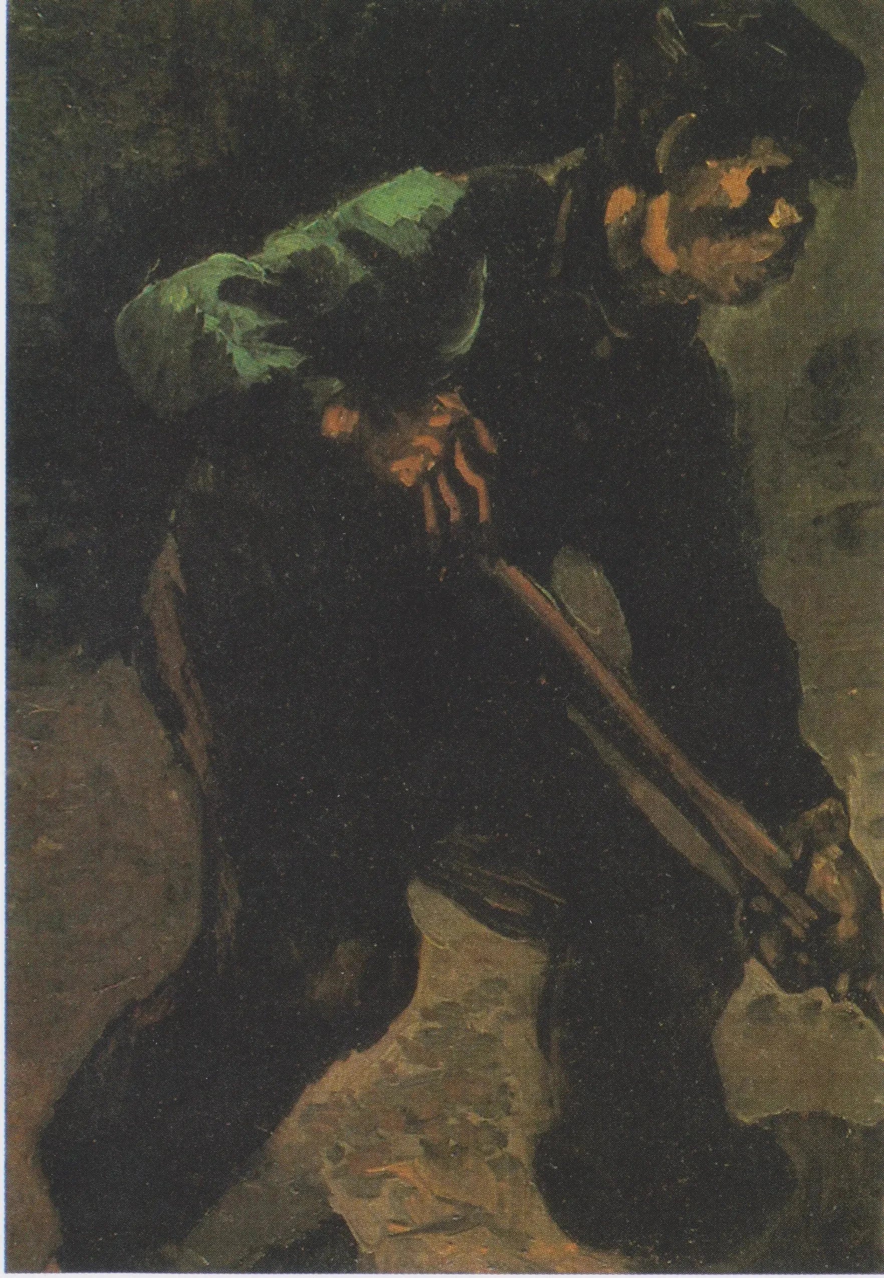 Le Bêcheur F166 — paysan courbé au travail dans une tenue bleu-vert peint par Vincent van Gogh