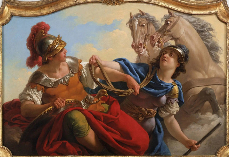 Bellone präsentiert die Zügel ihrer Pferde an Mars - Louis Jean François Lagrenée