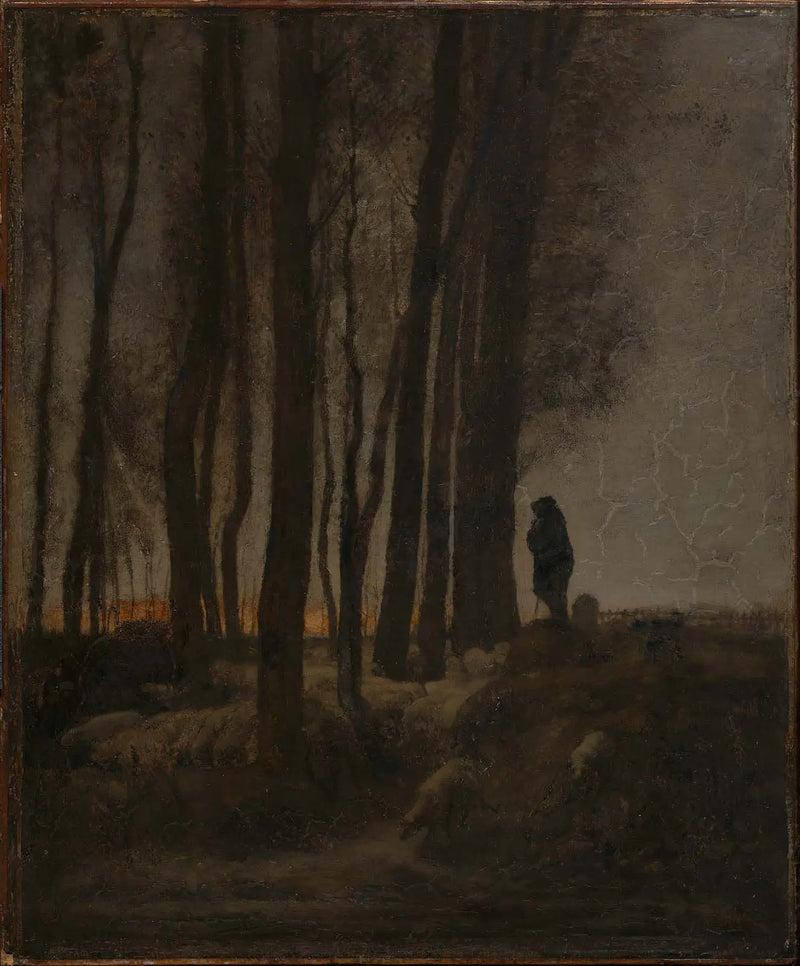 Berger und Herde am Waldrand, Abend - Jean-François Millet