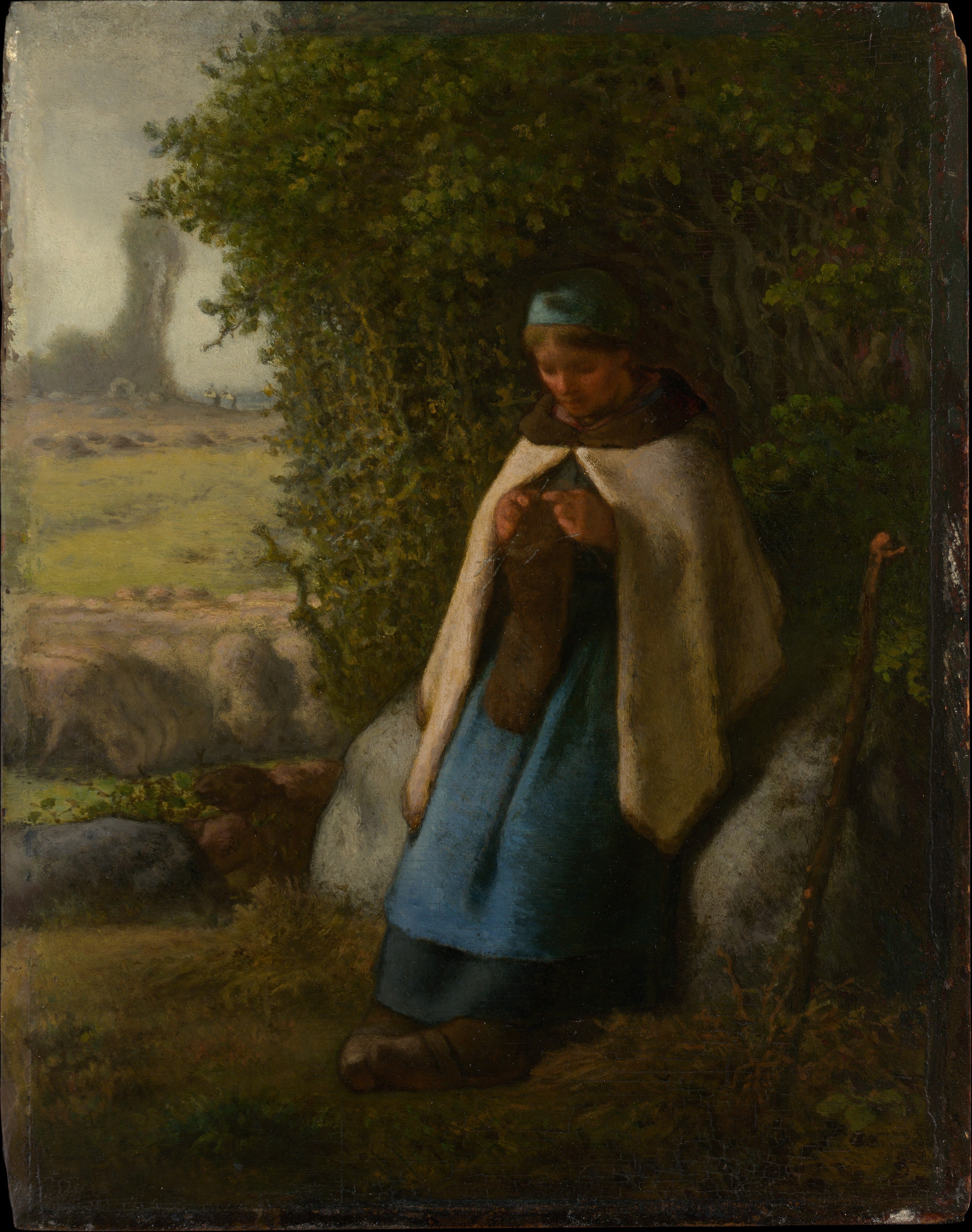 Sitzende Bergère auf einem Felsen - Jean-François Millet