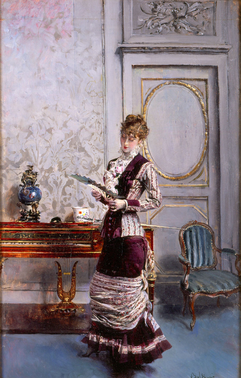 Berthe bewundernd einen Fächer - Giovanni Boldini